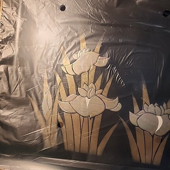 New Vint Otagiri Japan Pearl Iris Flower Lacquerware Serving Tray Black Gold - Picture 2 of 8